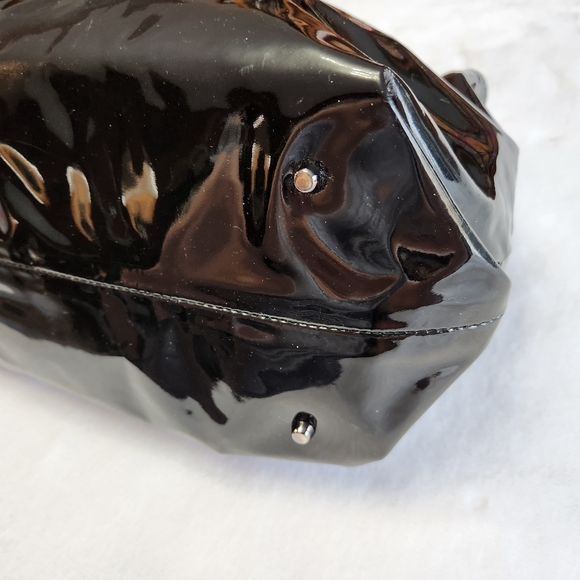 Furla Large Black Patent Leather Shoulder Bag with brown leather trim - Picture 6 of 11